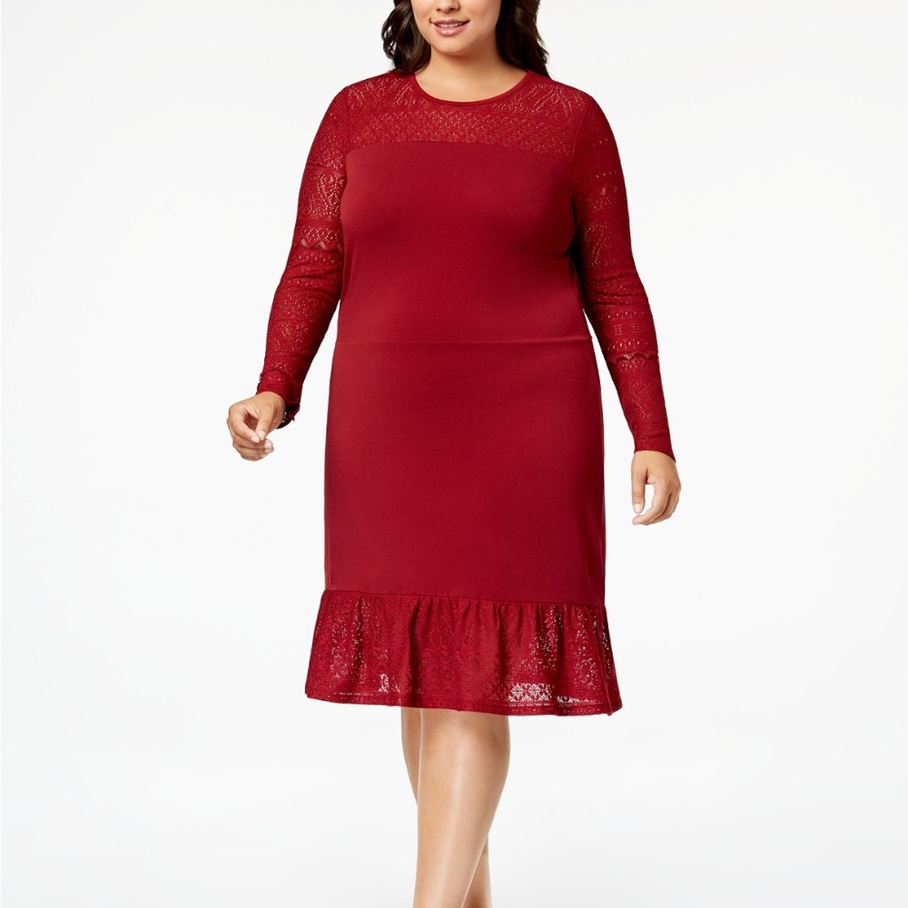 Michael Kors Plus Size Lace Hem & Sleeve Dress - Picture 1 of 7